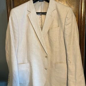 Men's linen/cotton beige blazer with hand stitched edges size 52R Classic Fit